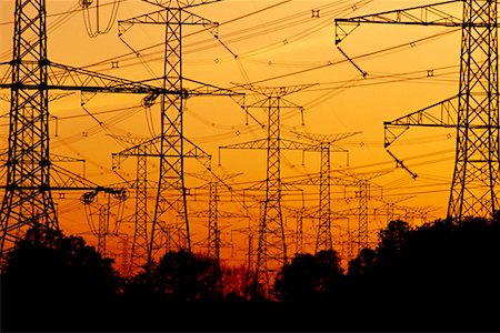 Silhouette of Transmission Towers And Power Lines at Sunset Near Toronto, Ontario, Canada Stock Photo - Rights-Managed, Code: 700-00086235