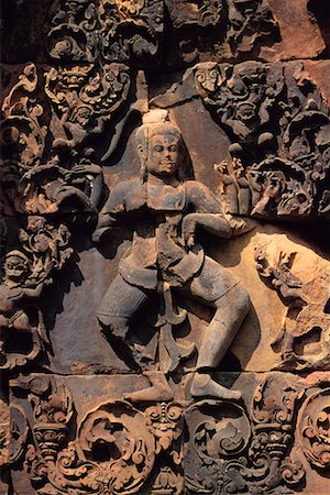 Nahaufnahme des Schnitzens am Banteay Srei Tempel Siem Reap, Kambodscha Stockbilder - Lizenzpflichtiges, Bildnummer: 700-00086615