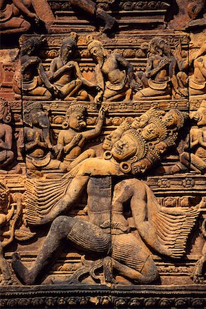 Nahaufnahme des Schnitzens am Banteay Srei Tempel Siem Reap, Kambodscha Stockbilder - Lizenzpflichtiges, Bildnummer: 700-00086616