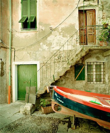 Boat by Building Cinque Terre, Italy Stock Photo - Rights-Managed, Code: 700-00087048