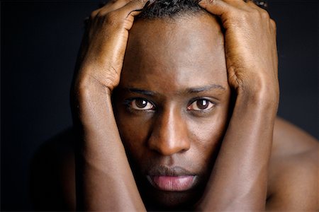 Scared black man face. Stock Photo