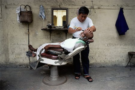 Man Shaving Mature Man in Shop Singapore Stock Photo - Rights-Managed, Code: 700-00080080