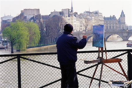 pont des arts - Back View of Artist Painting at Pont des Arts Paris, France Fotografie stock - Rights-Managed, Codice: 700-00080660