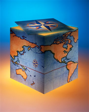 World Map on Box with Compass on Lid Stock Photo - Rights-Managed, Code: 700-00080677