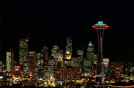 simsearch:862-07911017,k - City Skyline and Space Needle At Night, Seattle, Washington USA Stock Photo - Rights-Managed, Code: 700-00081082