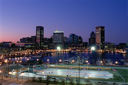 pictures of baltimore city lights - City Skyline and Ice Skating Rink At Dusk Baltimore, Maryland, USA Stock Photo - Rights-Managed, Code: 700-00081237