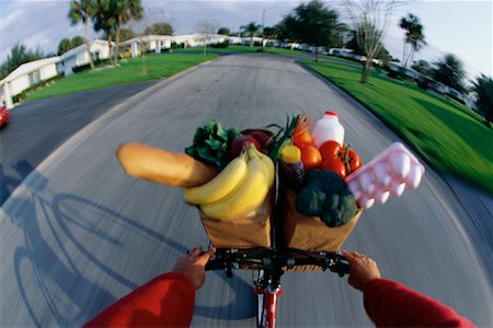 riding bike with basket - Bike Rider's Perspective with Bags of Groceries in Basket Stock Photo - Rights-Managed, Code: 700-00081411