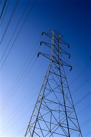 electric tower looking up - Transmission Tower and Power Lines Stock Photo - Rights-Managed, Code: 700-00081924