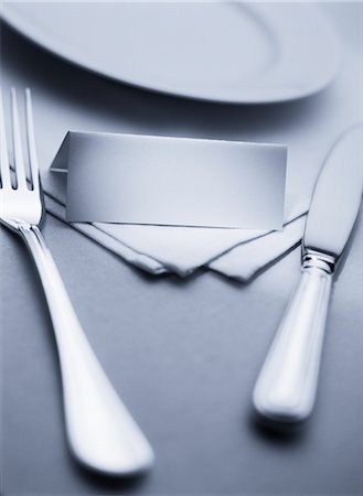 reserve restaurant - Place Setting with Blank Card Stock Photo - Rights-Managed, Code: 700-00083078