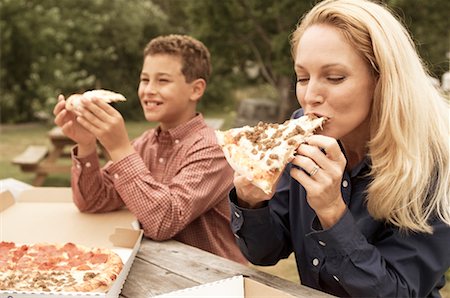 Mother and Son Eating Pizza Stock Photo - Rights-Managed, Code: 700-00094544