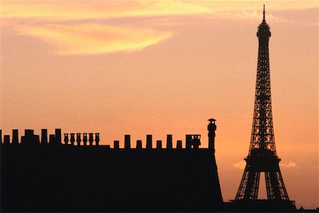 rooftop silhouette - Eiffel Tower at Sunset Paris, France Stock Photo - Rights-Managed, Code: 700-00094771
