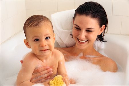 sponge bath woman - Mother and Baby in Bath Stock Photo - Rights-Managed, Code: 700-00098200