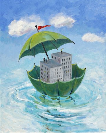 Office Towers Floating in Umbrella Stock Photo - Rights-Managed, Code: 700-00090806