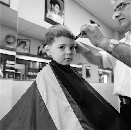 sad boy in black and white - Young Boy in Barber Shop Stock Photo - Rights-Managed, Code: 700-00091124