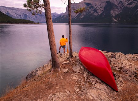 red canoe on lake - Canoeist and Lake Stock Photo - Rights-Managed, Code: 700-00091856
