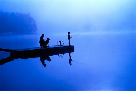 silhouette people sitting on a dock - Fishing on Dock Stock Photo - Rights-Managed, Code: 700-00092010