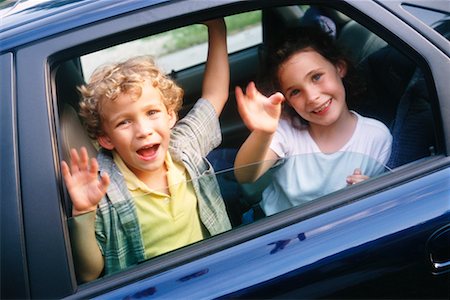 people wave hello - Siblings Waving From Car Window Stock Photo - Rights-Managed, Code: 700-00093849