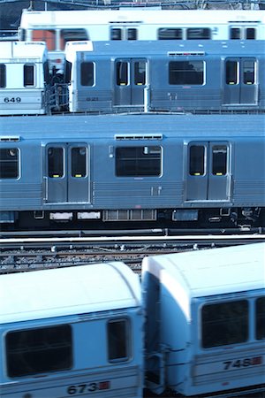 railroad freight yards - Commuter Trains in Yard Stock Photo - Rights-Managed, Code: 700-00155993