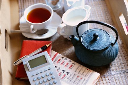 Tea Tray with Calculator Stock Photo - Rights-Managed, Code: 700-00156064