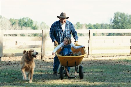 fat man and daughter - Girl in Wheelbarrow Stock Photo - Rights-Managed, Code: 700-00156977