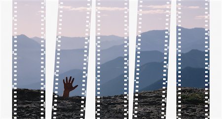 Rock Climber's Hand Through Film Strips Rocky Mountains Alberta, Canada Foto de stock - Con derechos protegidos, Código: 700-00157974