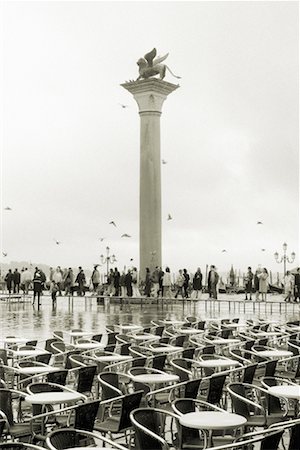 Cafe Chairs and Walkway in Venice in Rain Stock Photo - Rights-Managed, Code: 700-00158952