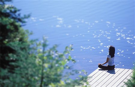 secluded lake woman - Woman Doing Yoga on Dock Stock Photo - Rights-Managed, Code: 700-00159880