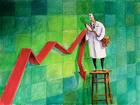 fluttuazione - Illustration of Doctor Examining Falling Financial Market Fotografie stock - Rights-Managed, Codice: 700-00150474