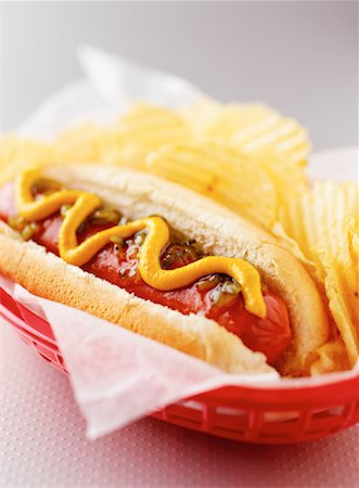 Hot Dog and Potato Chips Stock Photo - Rights-Managed, Code: 700-00150569