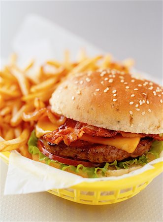 simsearch:600-00477233,k - Hamburger and French Fries Stock Photo - Rights-Managed, Code: 700-00150570