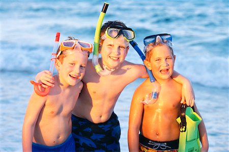 elementary age boy belly - Portrait of Boys on Beach with Snorkels and Flippers Stock Photo - Rights-Managed, Code: 700-00150971