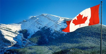 rocky mountains panorama - Canadian Flag near Banff National Park Alberta, Canada Stock Photo - Rights-Managed, Code: 700-00152868