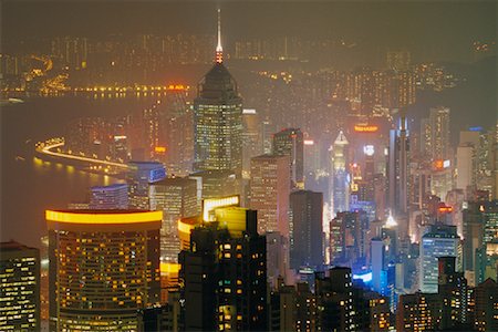 simsearch:700-03638885,k - Hong Kong Skyline at Dusk View From Victoria Peak Hong Kong China Stock Photo - Rights-Managed, Code: 700-00164874