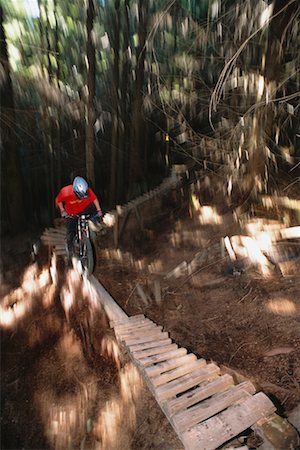 simsearch:700-00187853,k - Man Biking Up Stairs in Forest Foto de stock - Direito Controlado, Número: 700-00167731