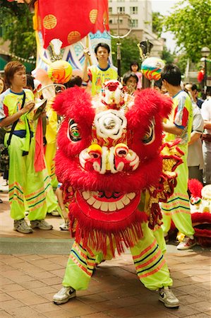 street celebrations of chinese new year - Lion Dance, Chinese New Year Singapore Stock Photo - Rights-Managed, Code: 700-00186255