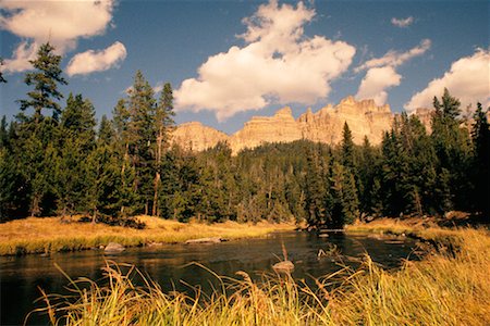 Lake by Mountain Range Brooks Lake Moran, Wyoming Foto de stock - Direito Controlado, Número: 700-00188602