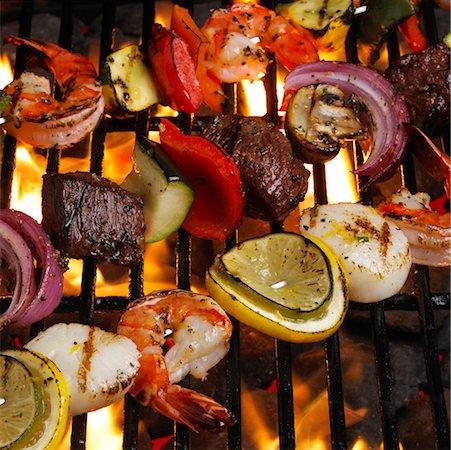 shrimp kabob - Close-Up of Kebabs on Barbeque Stock Photo - Rights-Managed, Code: 700-00182571