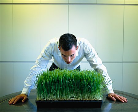 Businessman Leaning over Grass in Boardroom Stock Photo - Rights-Managed, Code: 700-00183920