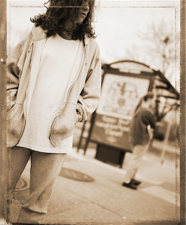 people at the bus stop shelter - Woman Standing by Bus Stop Stock Photo - Rights-Managed, Code: 700-00194367