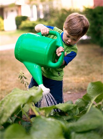 Boy Watering Plants Stock Photo - Rights-Managed, Code: 700-00195416