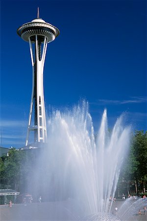 seattle washington famous structures - Space Needle and International Fountain, Seattle, Washington USA Stock Photo - Rights-Managed, Code: 700-00195451