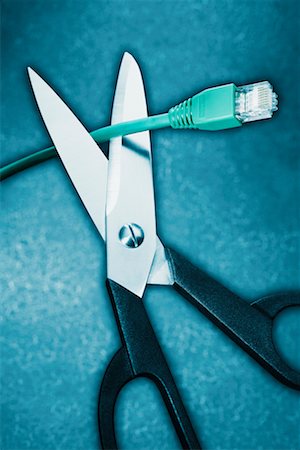 ethernet cords - Scissors Cutting Ethernet Cable Stock Photo - Rights-Managed, Code: 700-00195489