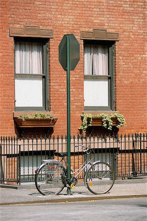 Bike Locked to Stop Sign Greenwich Village New York, New York, USA Stock Photo - Rights-Managed, Code: 700-00196039