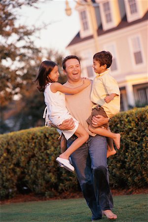 family house three people outdoors play - Father Outdoors with Children Stock Photo - Rights-Managed, Code: 700-00198375