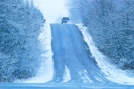 snowy road tree line - Truck Diving Uphill in Winter Stock Photo - Rights-Managed, Code: 700-00198413