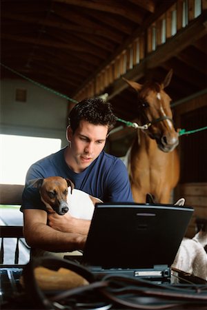 farmer with computer - Homme avec l'ordinateur portable dans la grange Photographie de stock - Rights-Managed, Code: 700-00198582