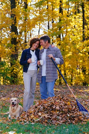 raking leaves - Couple Raking Leaves Stock Photo - Rights-Managed, Code: 700-00198959