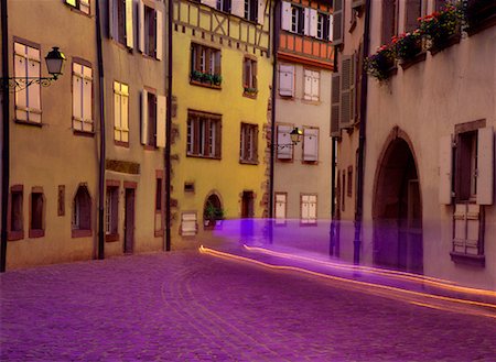 street alsace - Streaking Lights in Small Town Stock Photo - Rights-Managed, Code: 700-00199410