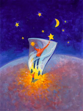 reaching the stars - Illustration of Man's Reflection In Mirror Reaching for Star and Sun Stock Photo - Rights-Managed, Code: 700-00199937