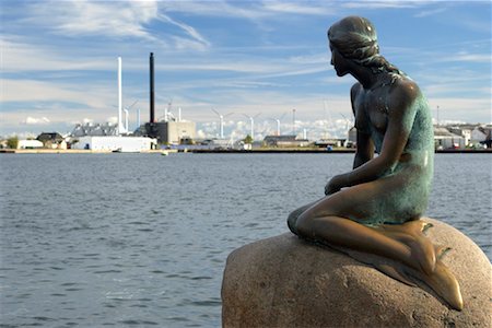 denmark environmental problems - Mermaid Statue looking at Energy Plant Stock Photo - Rights-Managed, Code: 700-00190311
